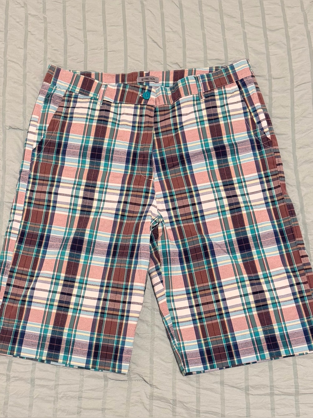 Raviya Teal & Purple Bermuda Plaid
Stretch Classic Chino Shorts Womens Size 12